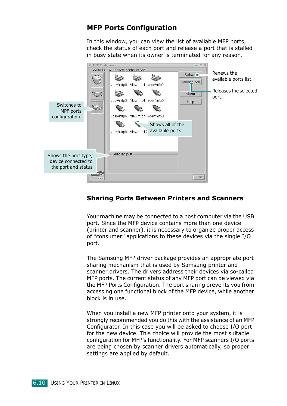 Mfp ports configuration | Samsung Laser MFP SCX-4100 User Manual | Page 111 / 169