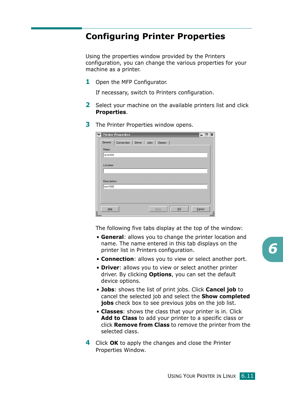 Configuring printer properties | Samsung Laser MFP SCX-4100 User Manual | Page 112 / 169