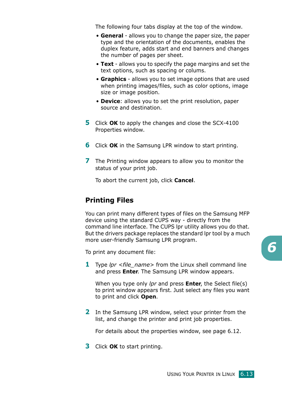 Printing files | Samsung Laser MFP SCX-4100 User Manual | Page 114 / 169