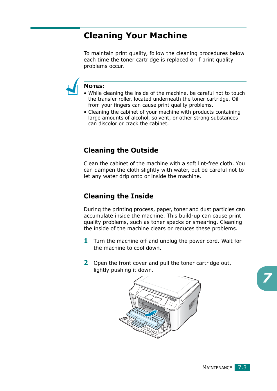 Cleaning your machine, Cleaning the outside, Cleaning the inside | Samsung Laser MFP SCX-4100 User Manual | Page 124 / 169