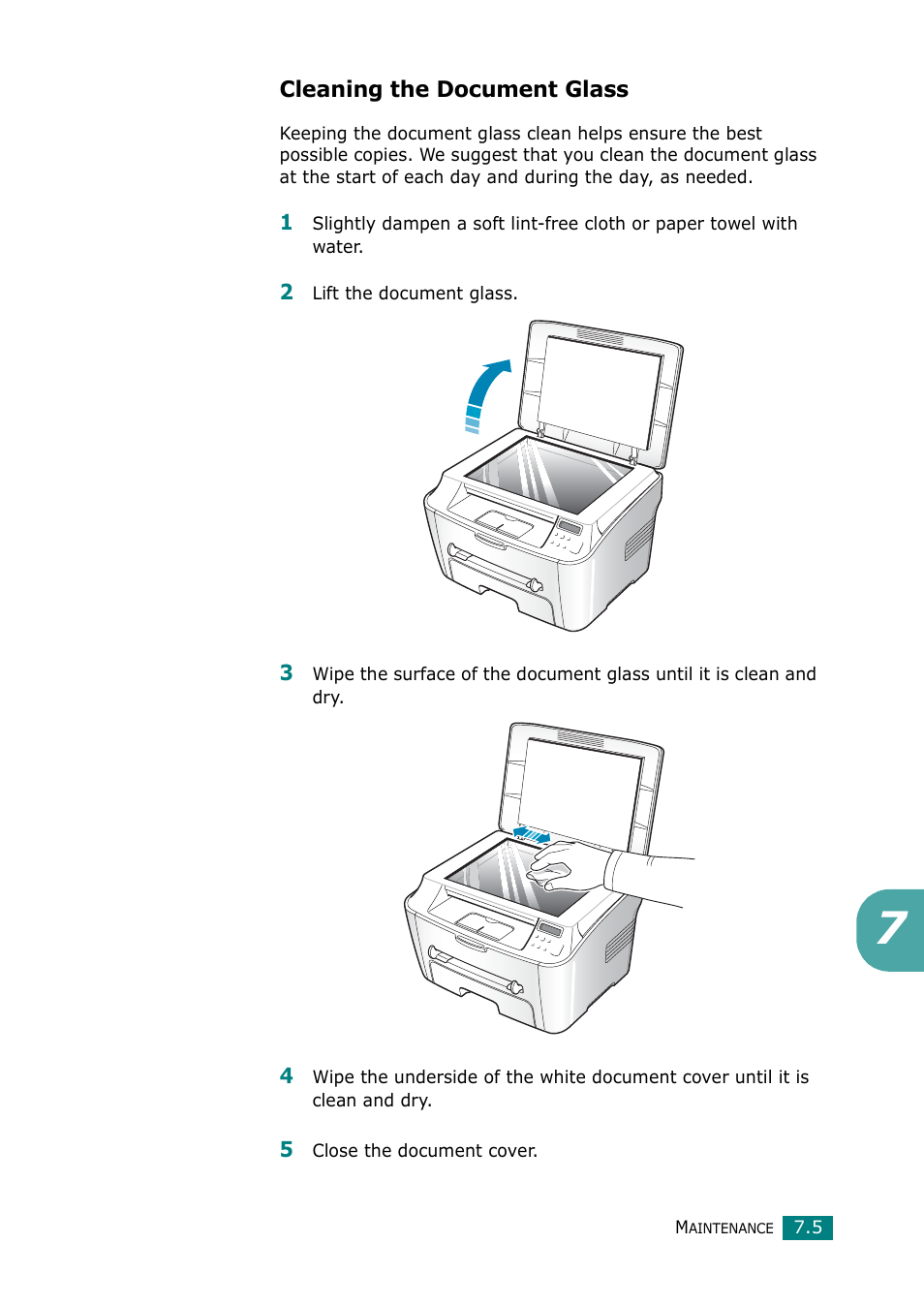 Cleaning the document glass | Samsung Laser MFP SCX-4100 User Manual | Page 126 / 169