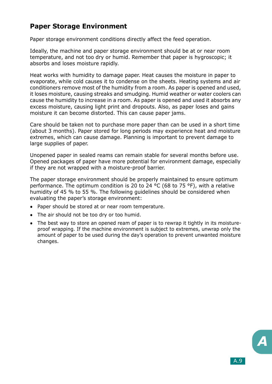 Paper storage environment | Samsung Laser MFP SCX-4100 User Manual | Page 162 / 169