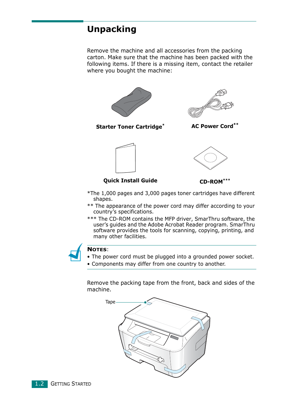 Unpacking | Samsung Laser MFP SCX-4100 User Manual | Page 19 / 169