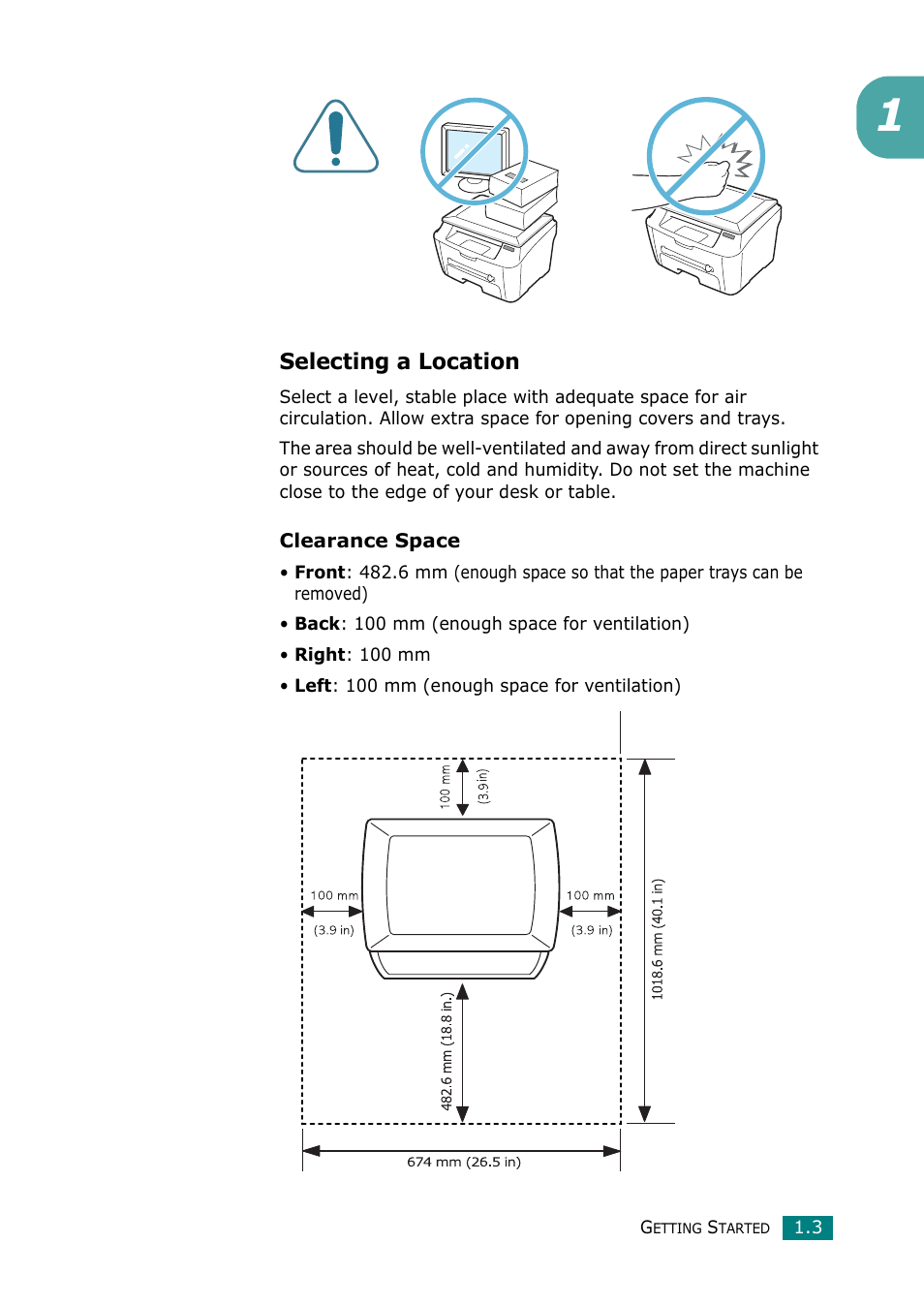 Selecting a location | Samsung Laser MFP SCX-4100 User Manual | Page 20 / 169