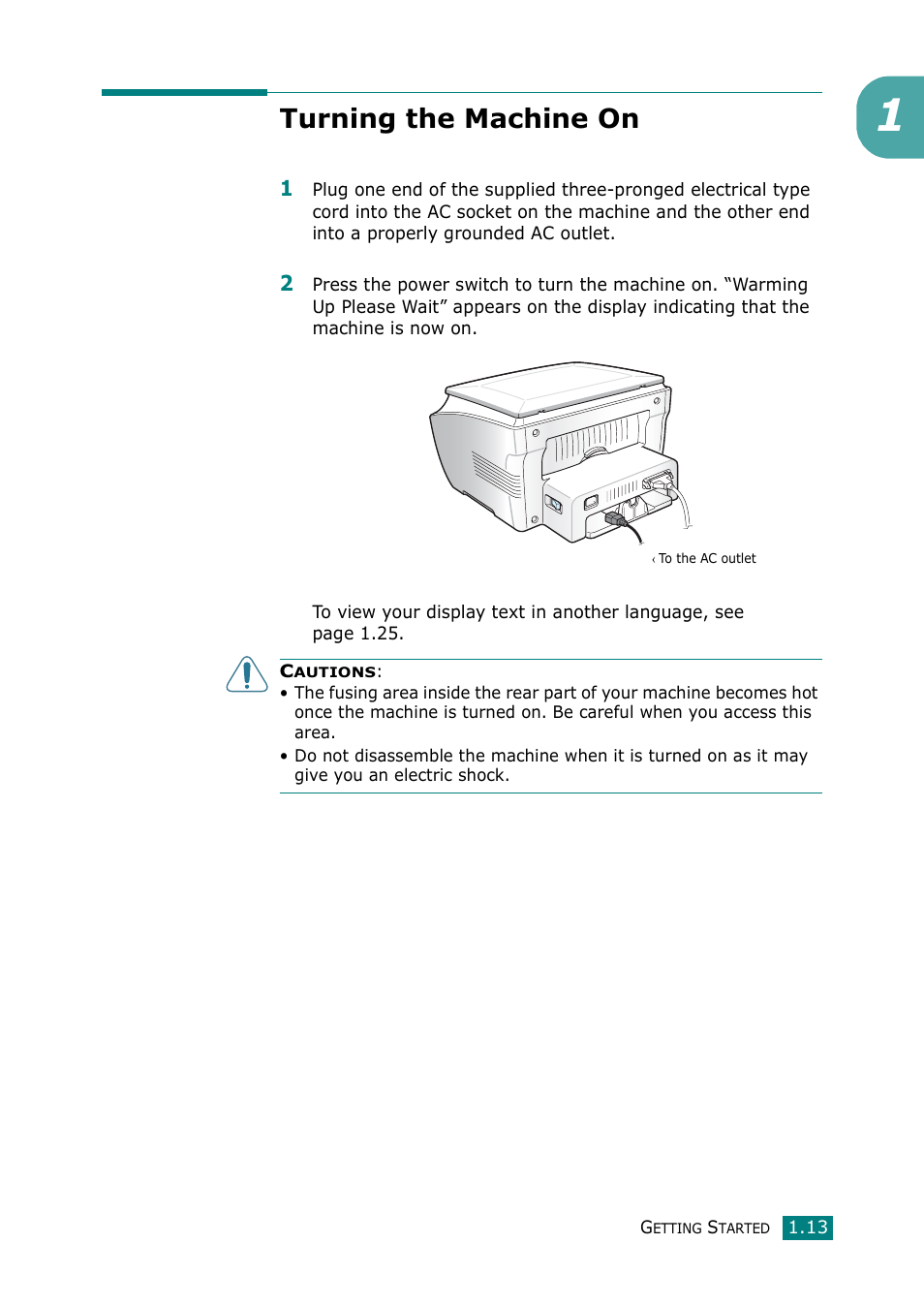 Turning the machine on | Samsung Laser MFP SCX-4100 User Manual | Page 30 / 169