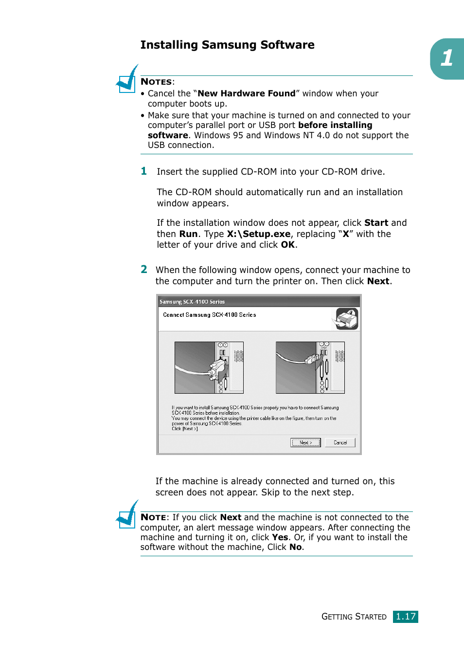 Installing samsung software | Samsung Laser MFP SCX-4100 User Manual | Page 34 / 169