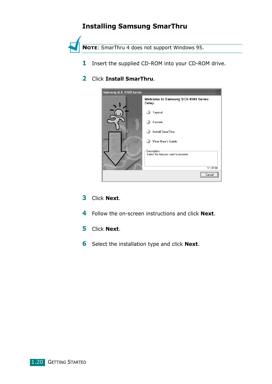 Installing samsung smarthru | Samsung Laser MFP SCX-4100 User Manual | Page 37 / 169