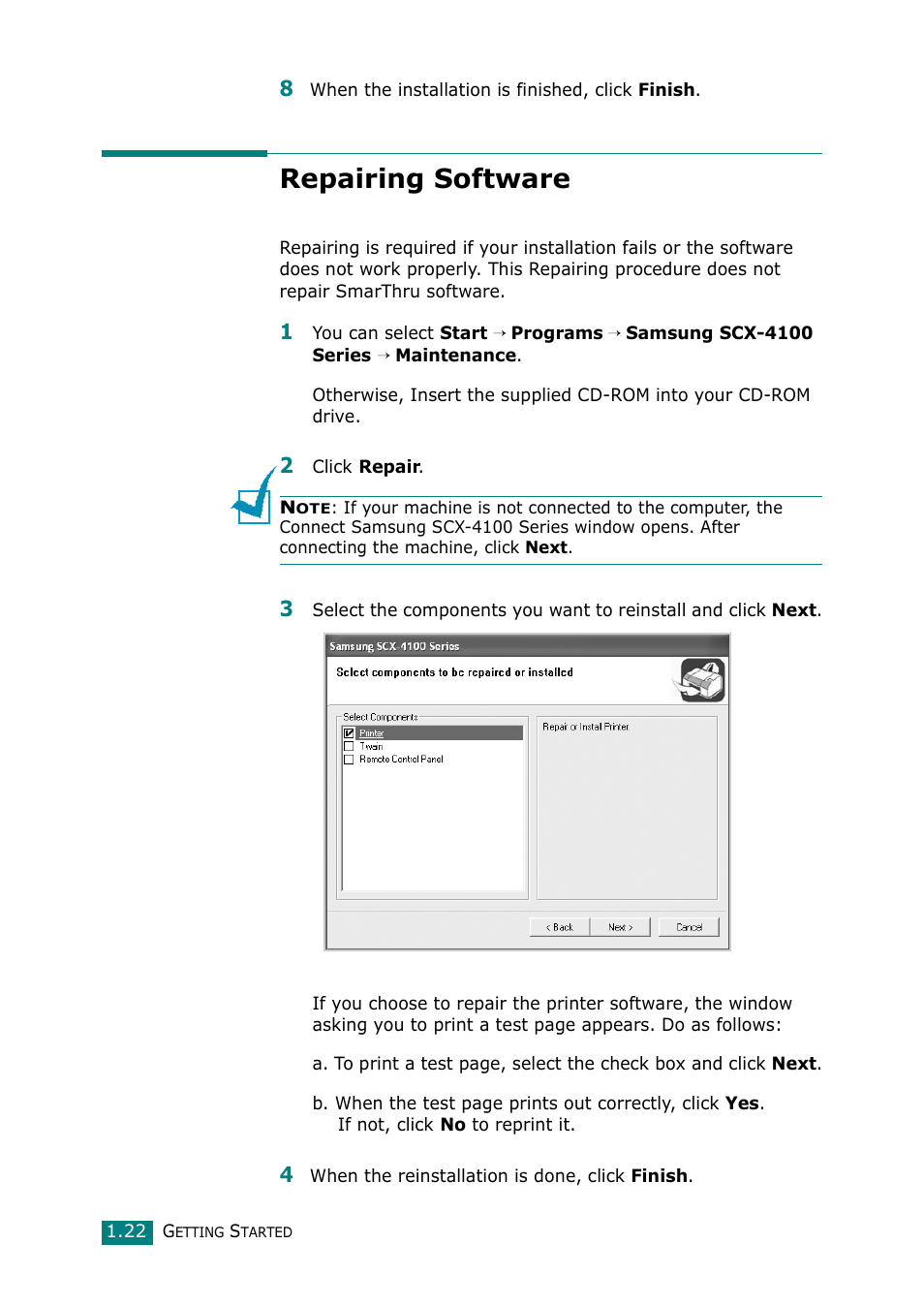 Repairing software | Samsung Laser MFP SCX-4100 User Manual | Page 39 / 169
