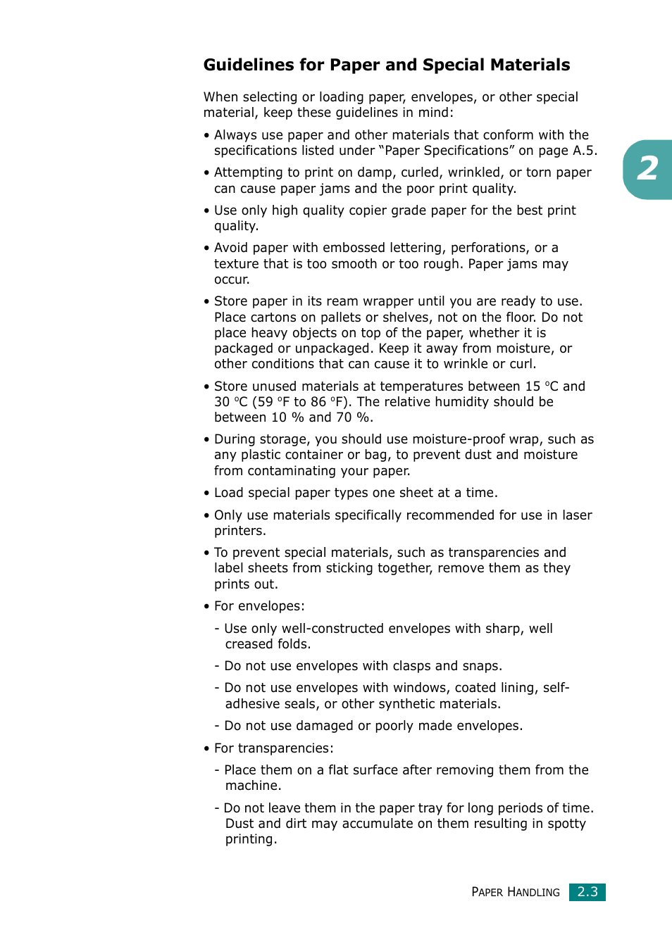 Guidelines for paper and special materials | Samsung Laser MFP SCX-4100 User Manual | Page 48 / 169