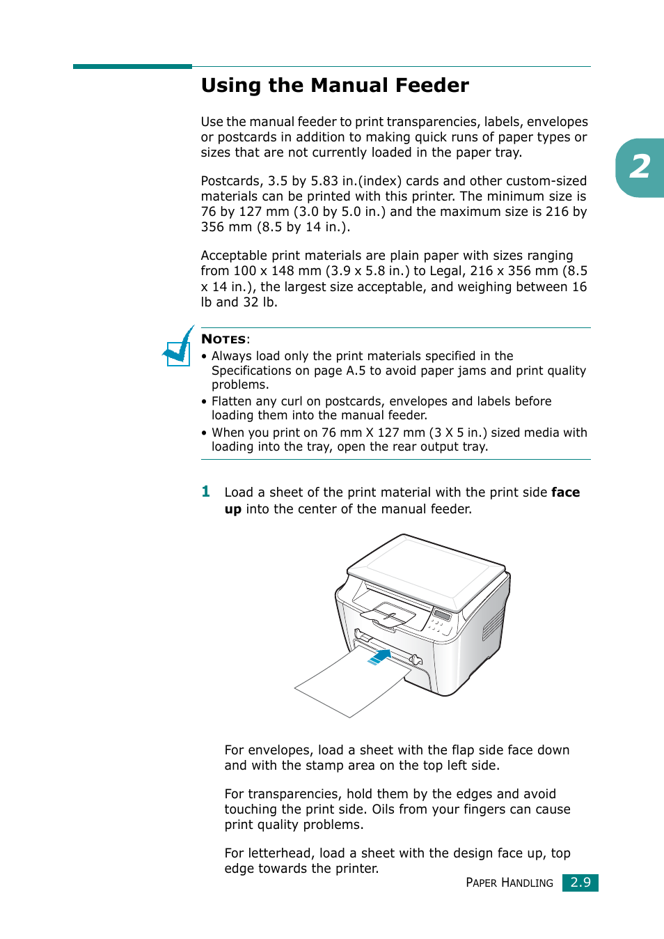 Using the manual feeder | Samsung Laser MFP SCX-4100 User Manual | Page 54 / 169