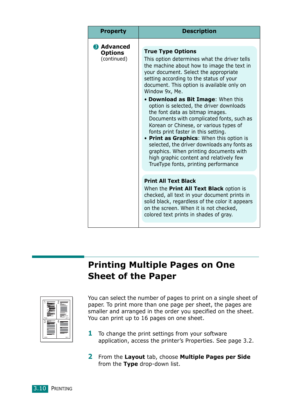 Printing multiple pages on one sheet of the paper | Samsung Laser MFP SCX-4100 User Manual | Page 67 / 169