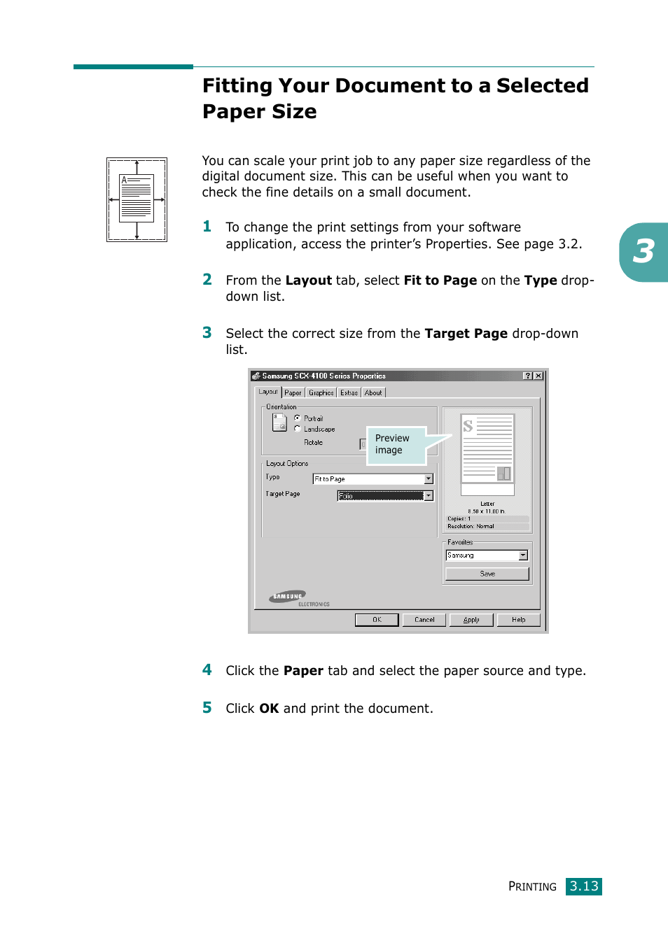 Fitting your document to a selected paper size | Samsung Laser MFP SCX-4100 User Manual | Page 70 / 169