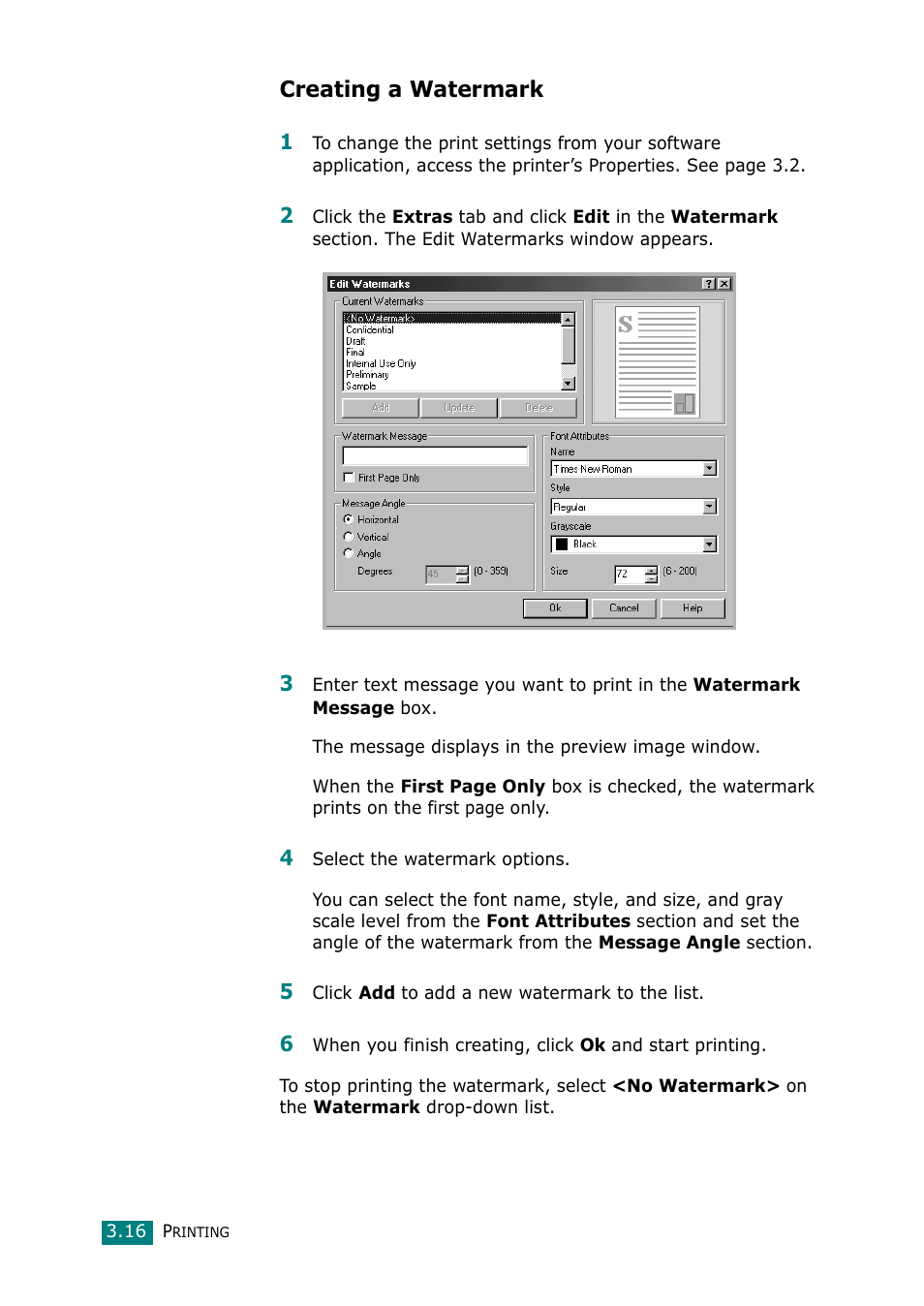 Creating a watermark | Samsung Laser MFP SCX-4100 User Manual | Page 73 / 169