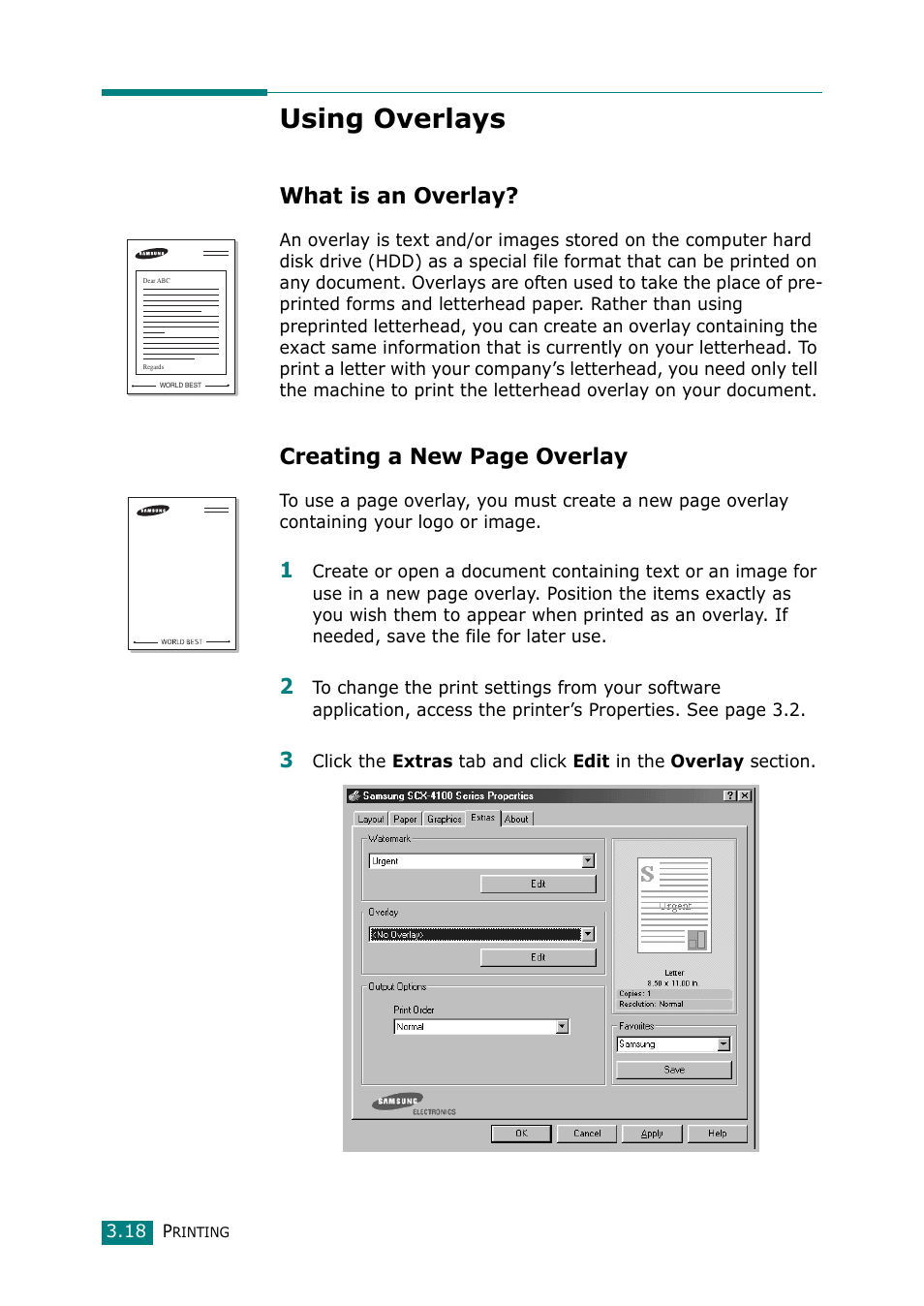 Using overlays, What is an overlay, Creating a new page overlay | Samsung Laser MFP SCX-4100 User Manual | Page 75 / 169