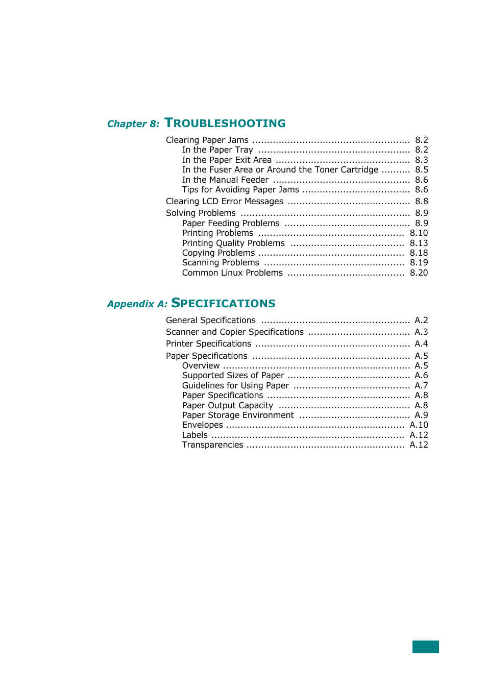 Samsung Laser MFP SCX-4100 User Manual | Page 8 / 169