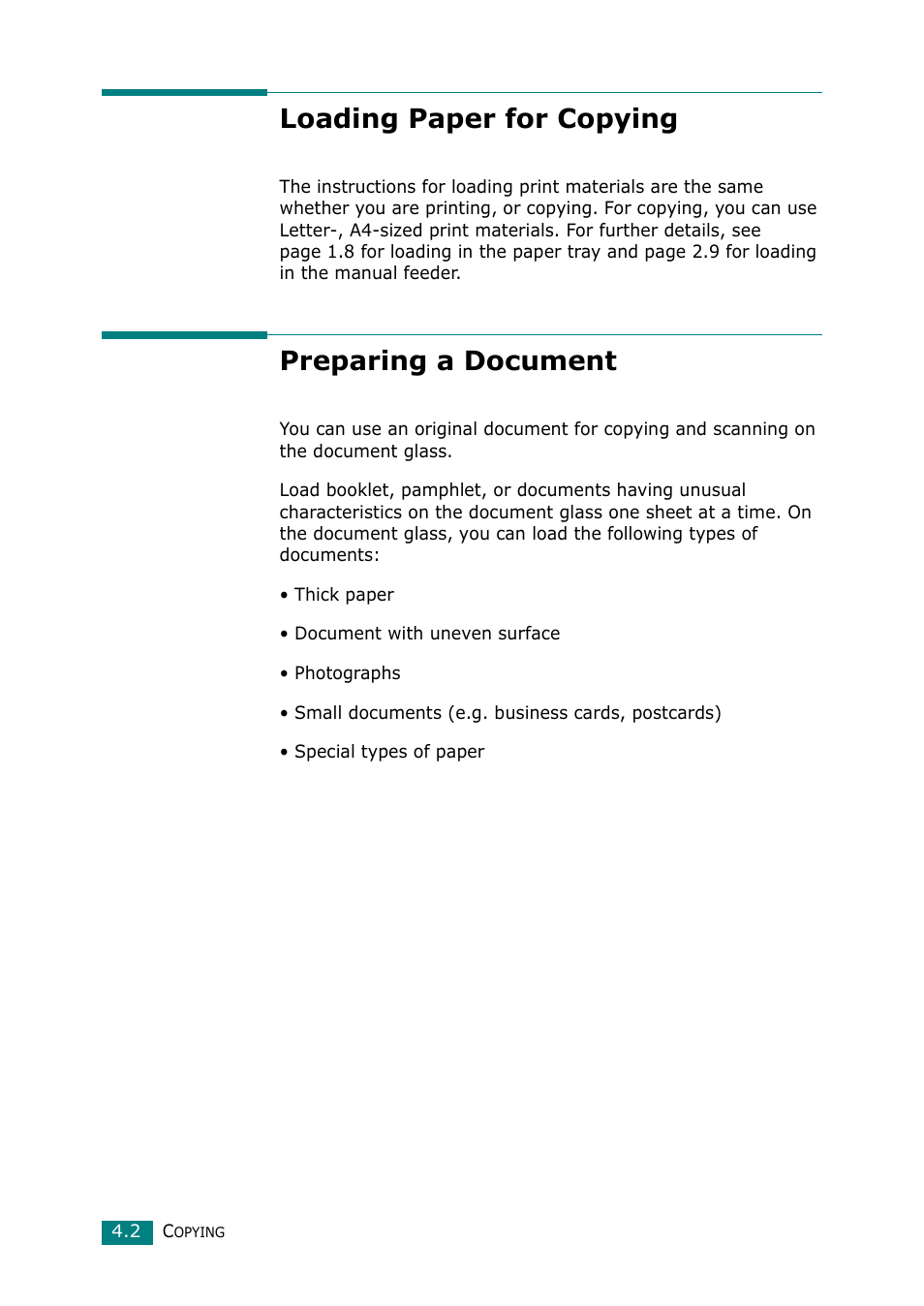 Loading paper for copying, Preparing a document, Loading paper for copying preparing a document | Samsung Laser MFP SCX-4100 User Manual | Page 83 / 169