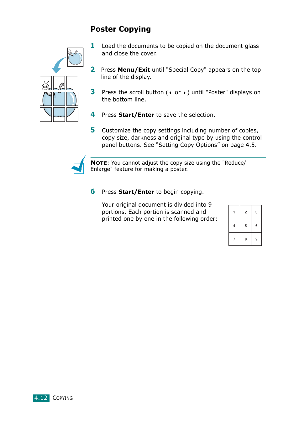Poster copying | Samsung Laser MFP SCX-4100 User Manual | Page 93 / 169