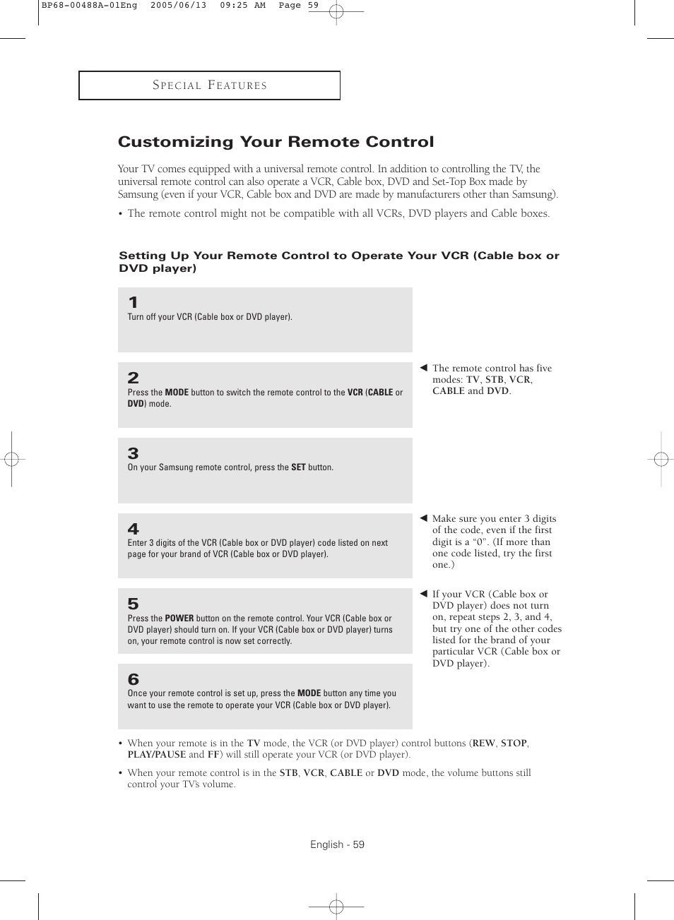 Customizing your remote control | Samsung HC-P5241W User Manual | Page 59 / 64