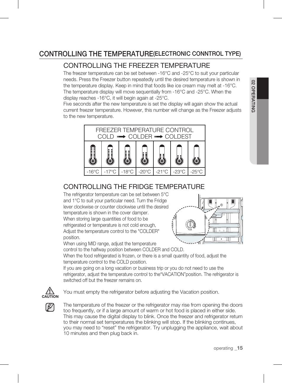 Controlling the temperature, Controlling the freezer temperature, Controlling the fridge temperature | Electronic conntrol type) | Samsung DA99-01906A User Manual | Page 15 / 32