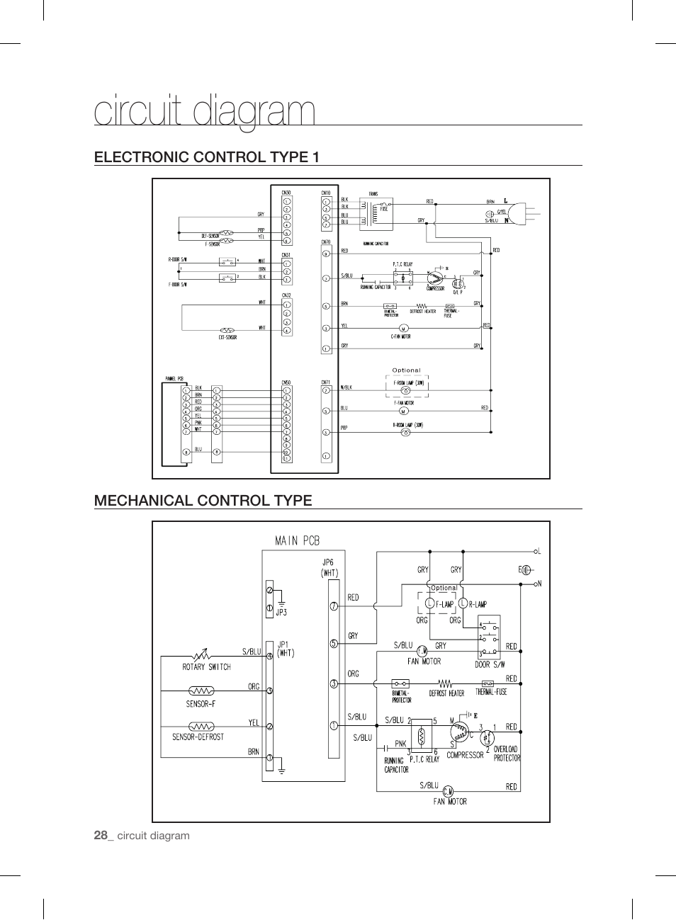 Circuit diagram, Electronic control type 1, Mechanical control type | Samsung DA99-01906A User Manual | Page 28 / 32