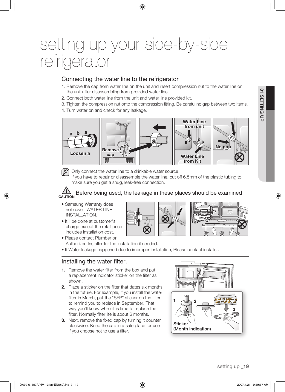 Setting up your side-by-side refrigerator | Samsung SRS610HDSS User Manual | Page 19 / 44