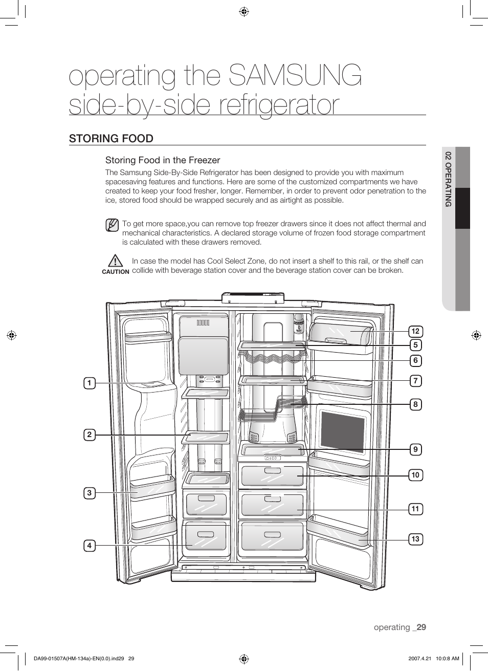 Storing food, Operating the samsung side-by-side refrigerator | Samsung SRS610HDSS User Manual | Page 29 / 44