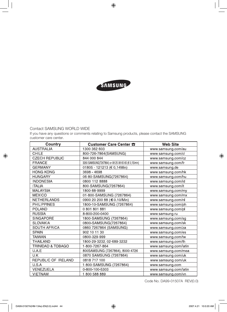 Samsung SRS610HDSS User Manual | Page 44 / 44