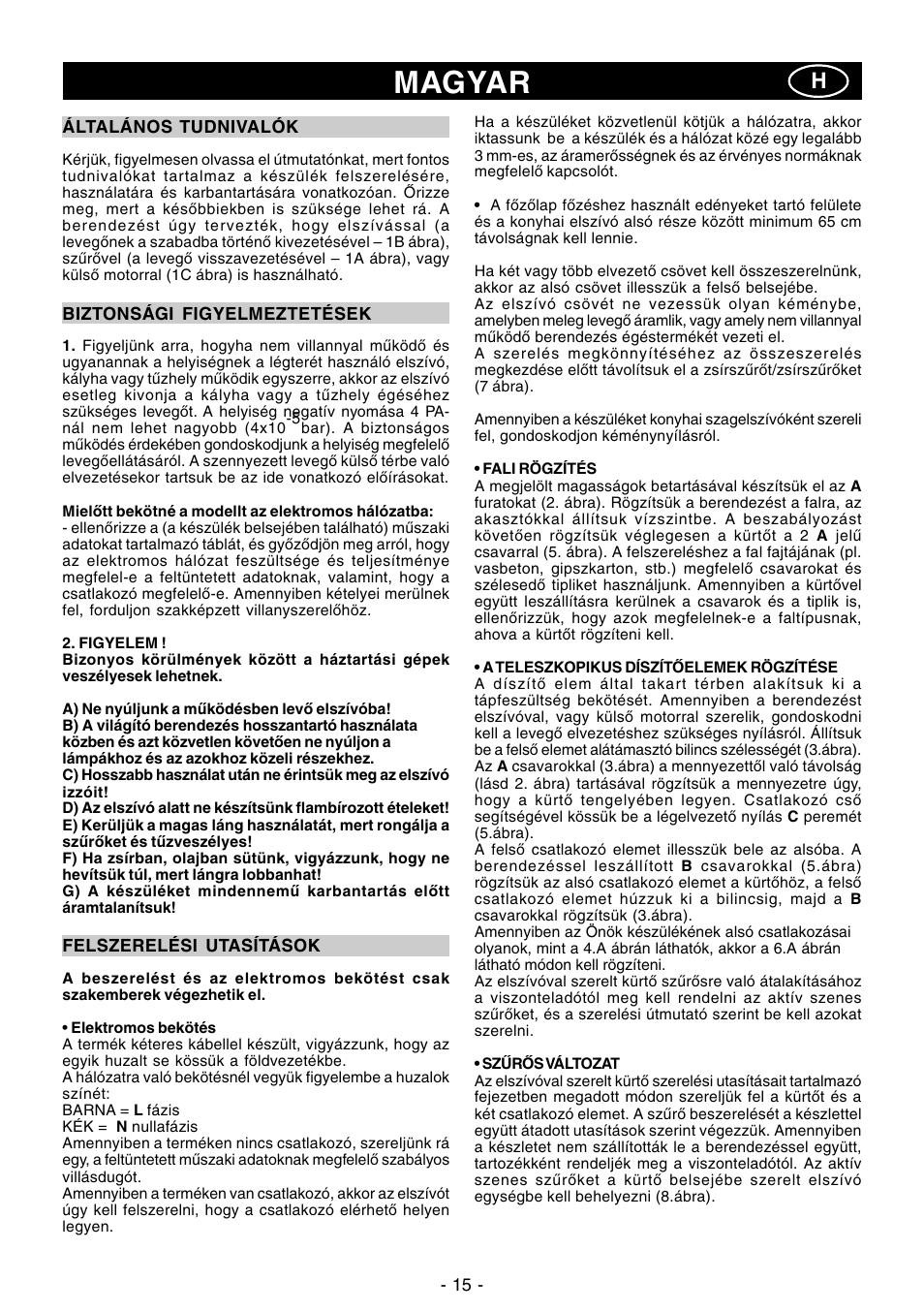 Magyar | Ardo IT90inox User Manual | Page 15 / 28