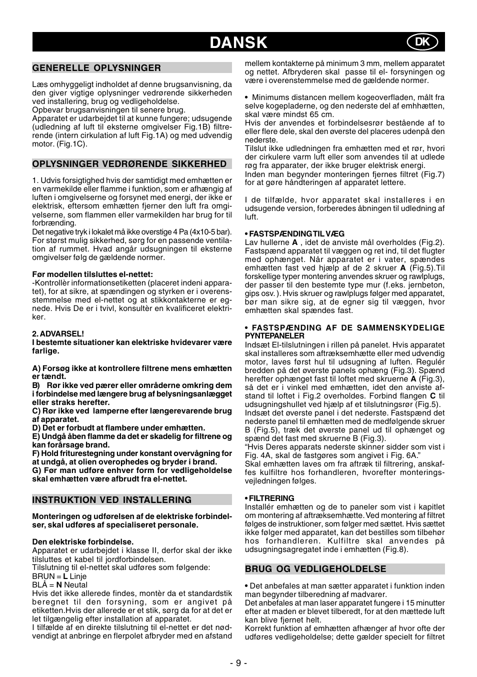 Dansk | Ardo IT90inox User Manual | Page 9 / 28
