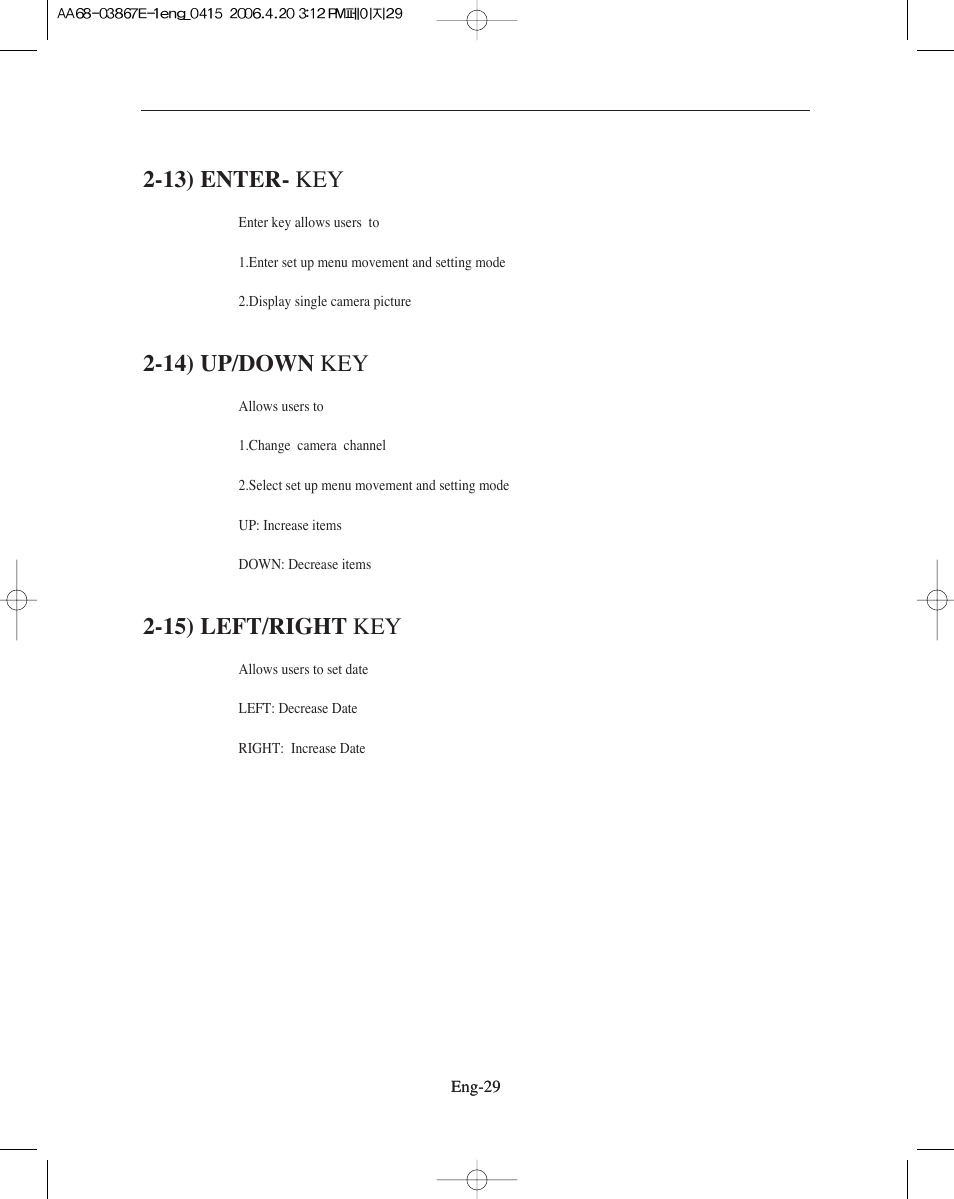 13) enter- key, 14) up/down key, 15) left/right key | Samsung SMO-XAAV User Manual | Page 29 / 105