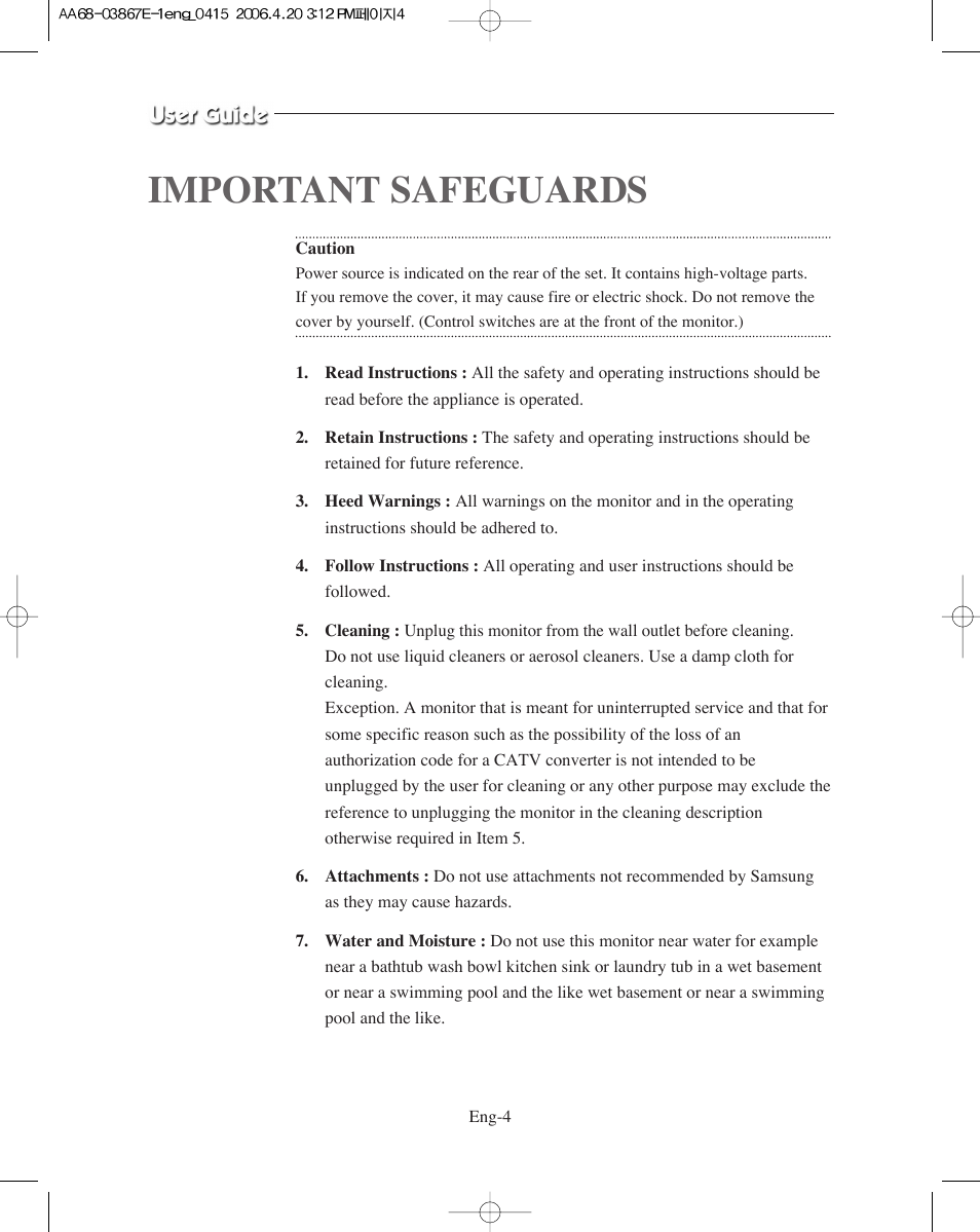 Important safeguards | Samsung SMO-XAAV User Manual | Page 4 / 105