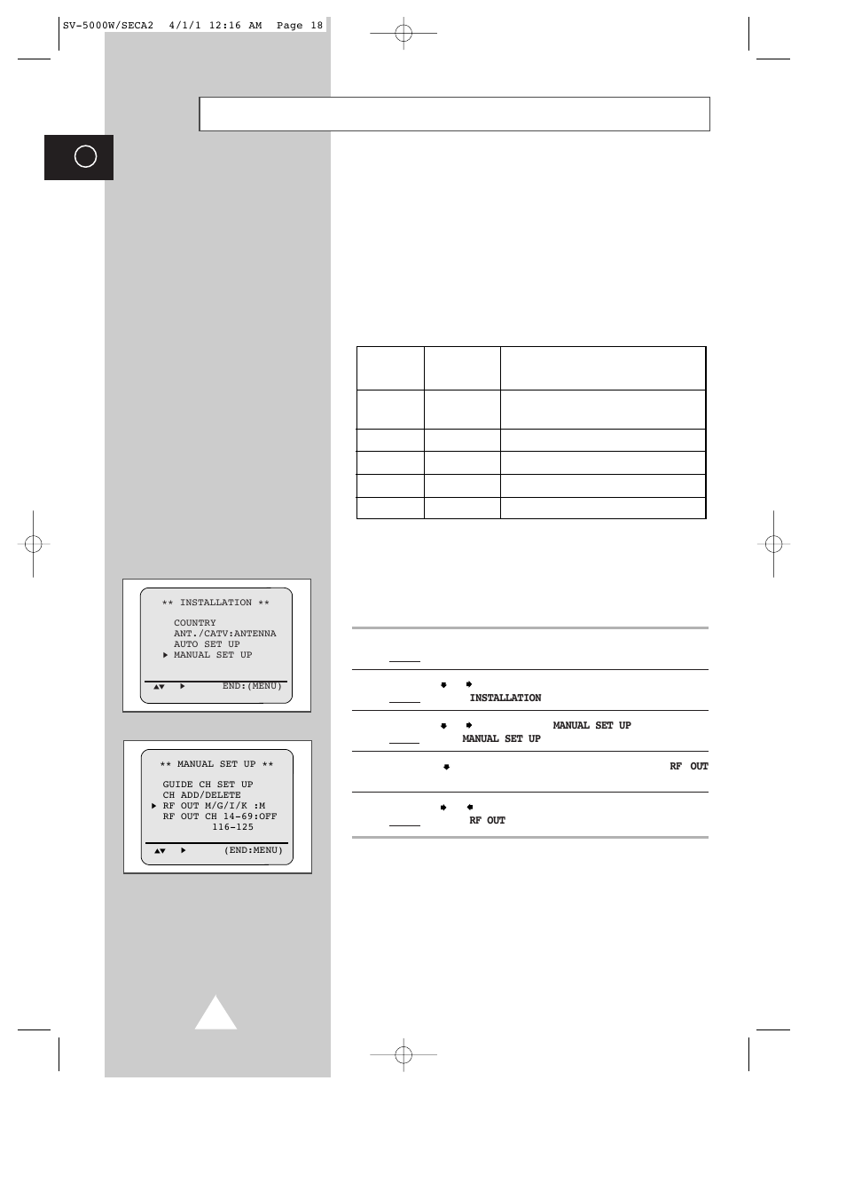 Setting the vcr rf out system | Samsung SV-5000 User Manual | Page 22 / 56