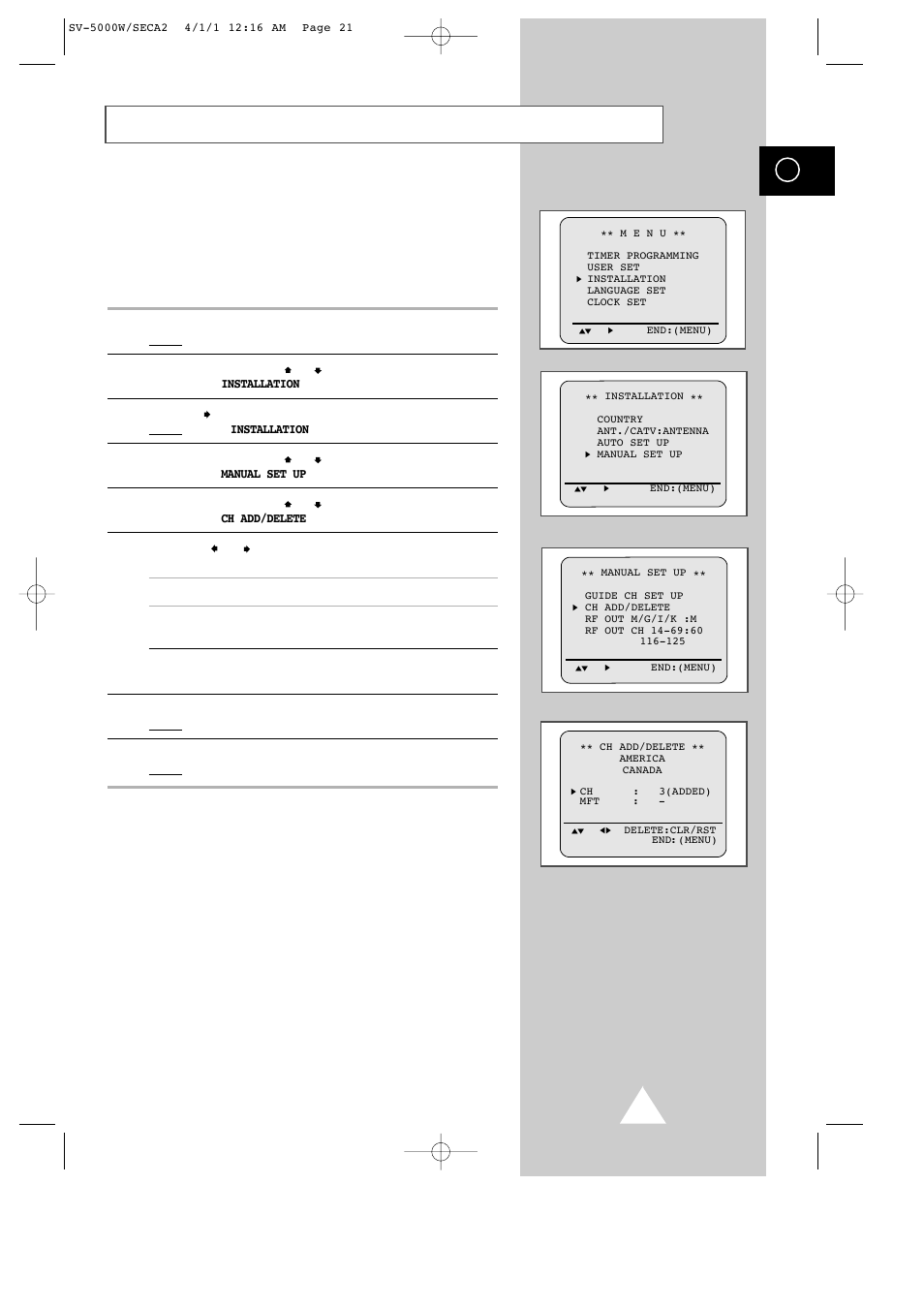 Presetting the stations manually | Samsung SV-5000 User Manual | Page 25 / 56