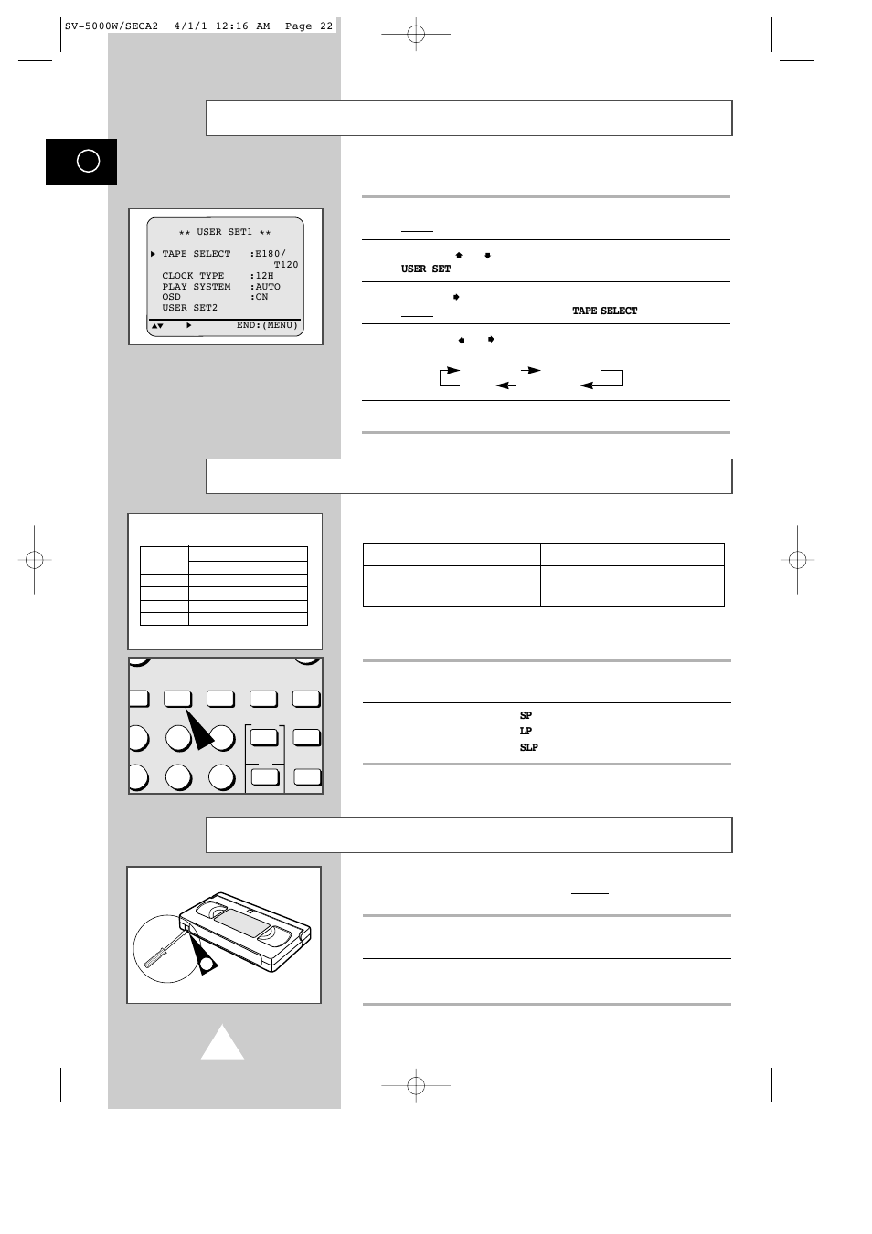 Selecting the cassette type, Selecting the recording speed, Protecting a recorded cassette | Samsung SV-5000 User Manual | Page 26 / 56