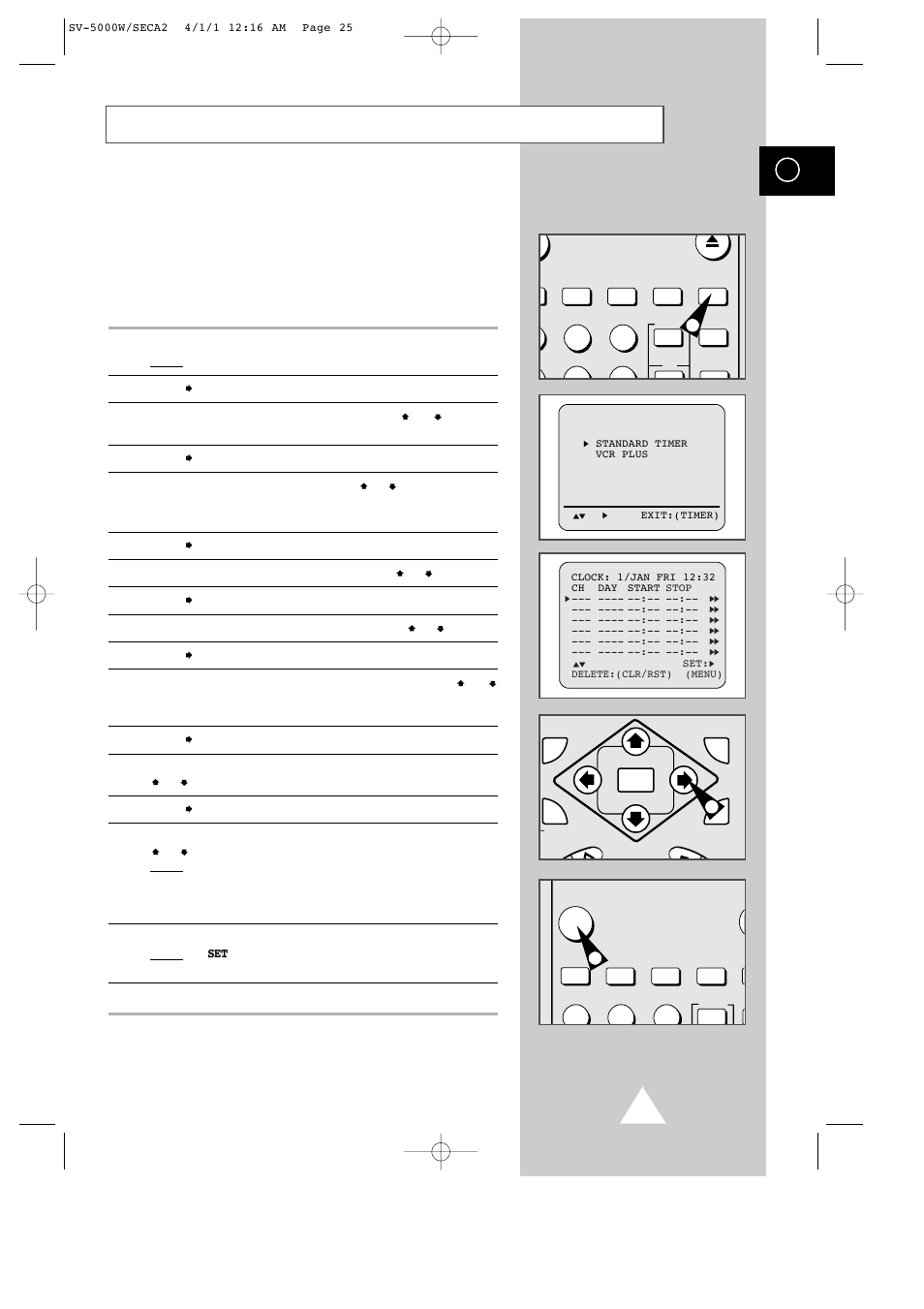 Using the timer programming feature | Samsung SV-5000 User Manual | Page 29 / 56