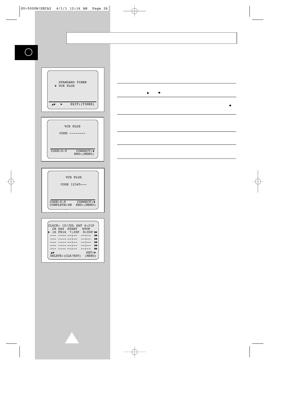 Vcr plus+ recording (america only) | Samsung SV-5000 User Manual | Page 30 / 56