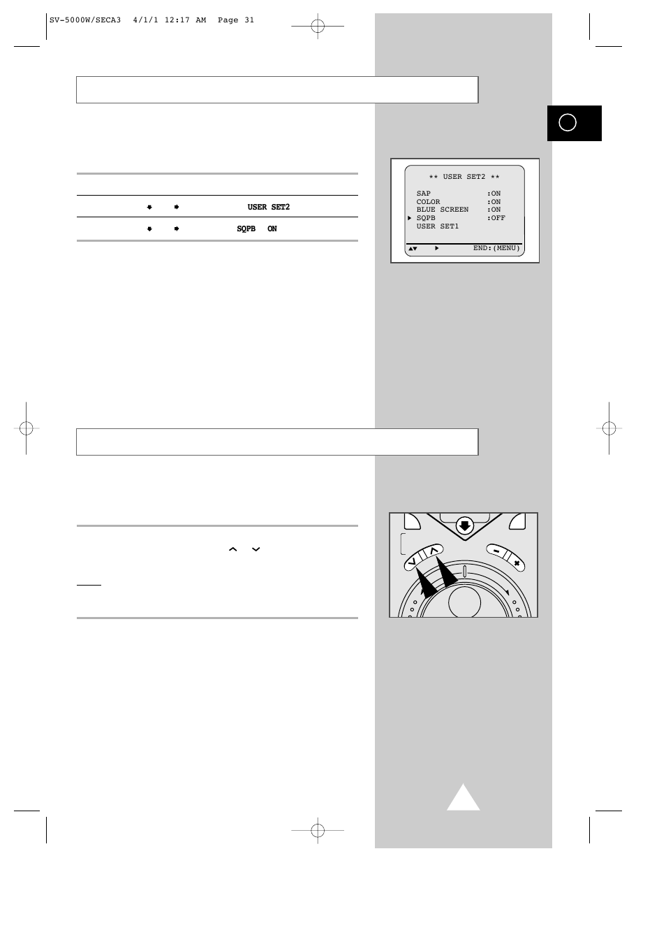 Sqpb (super vhs quasi playback), Adjusting picture alignment manually | Samsung SV-5000 User Manual | Page 35 / 56