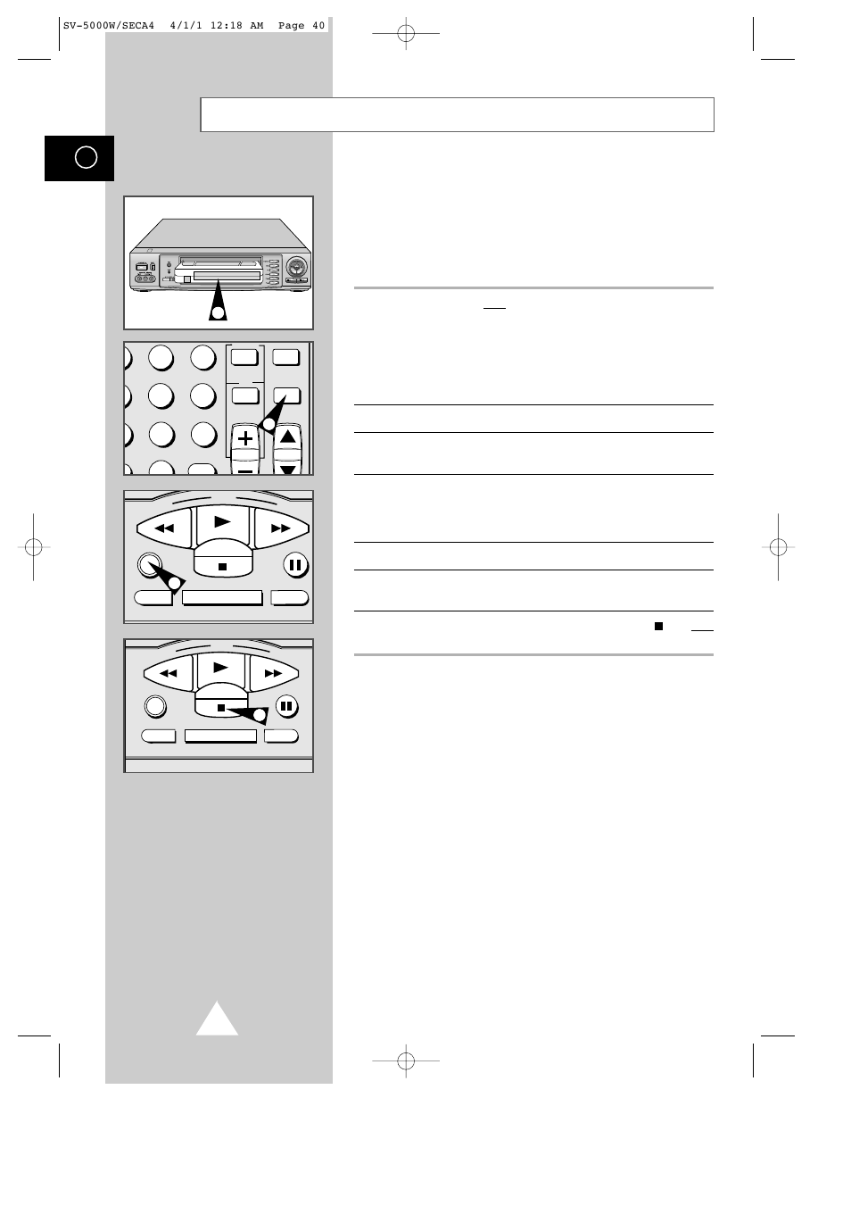 Recording from another vcr or camcorder | Samsung SV-5000 User Manual | Page 44 / 56