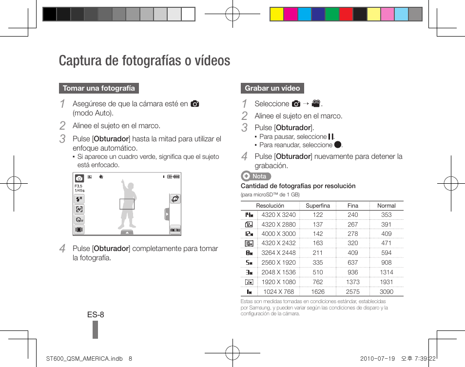Captura de fotografías o vídeos | Samsung AD68-05404A User Manual | Page 18 / 32
