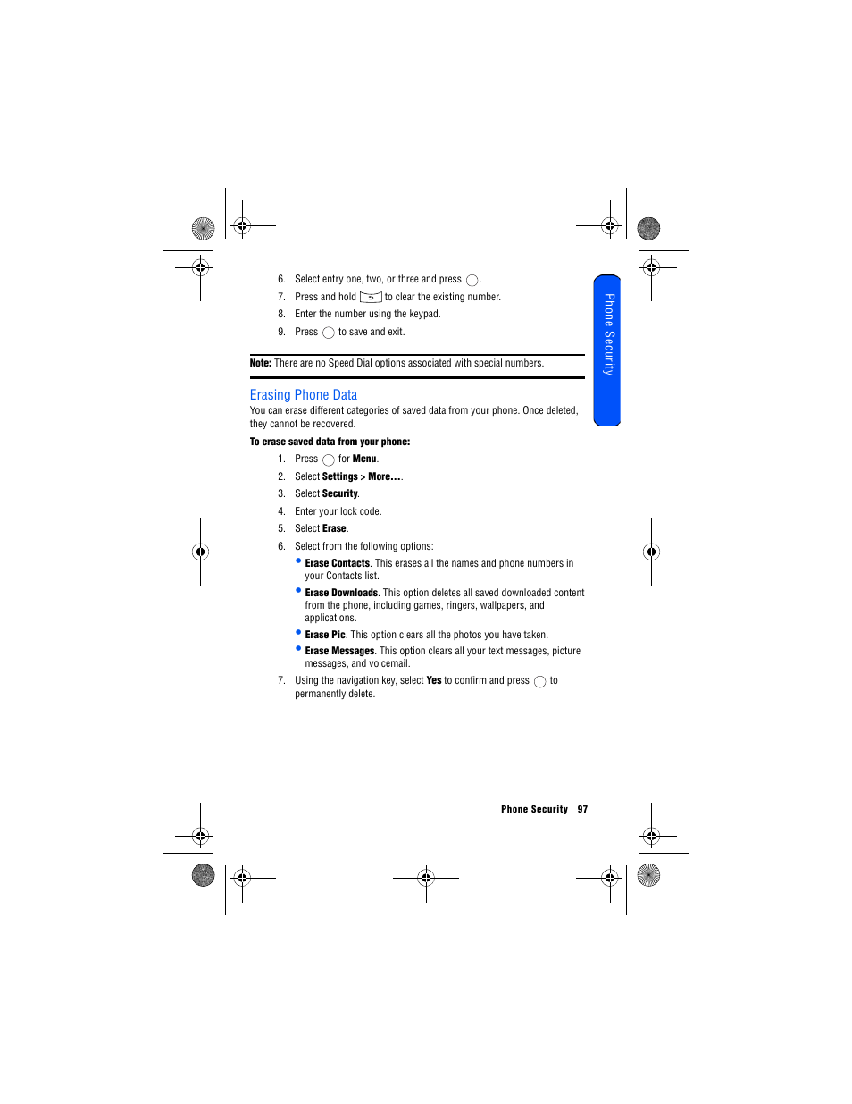 Erasing phone data | Samsung 12172009 User Manual | Page 104 / 117