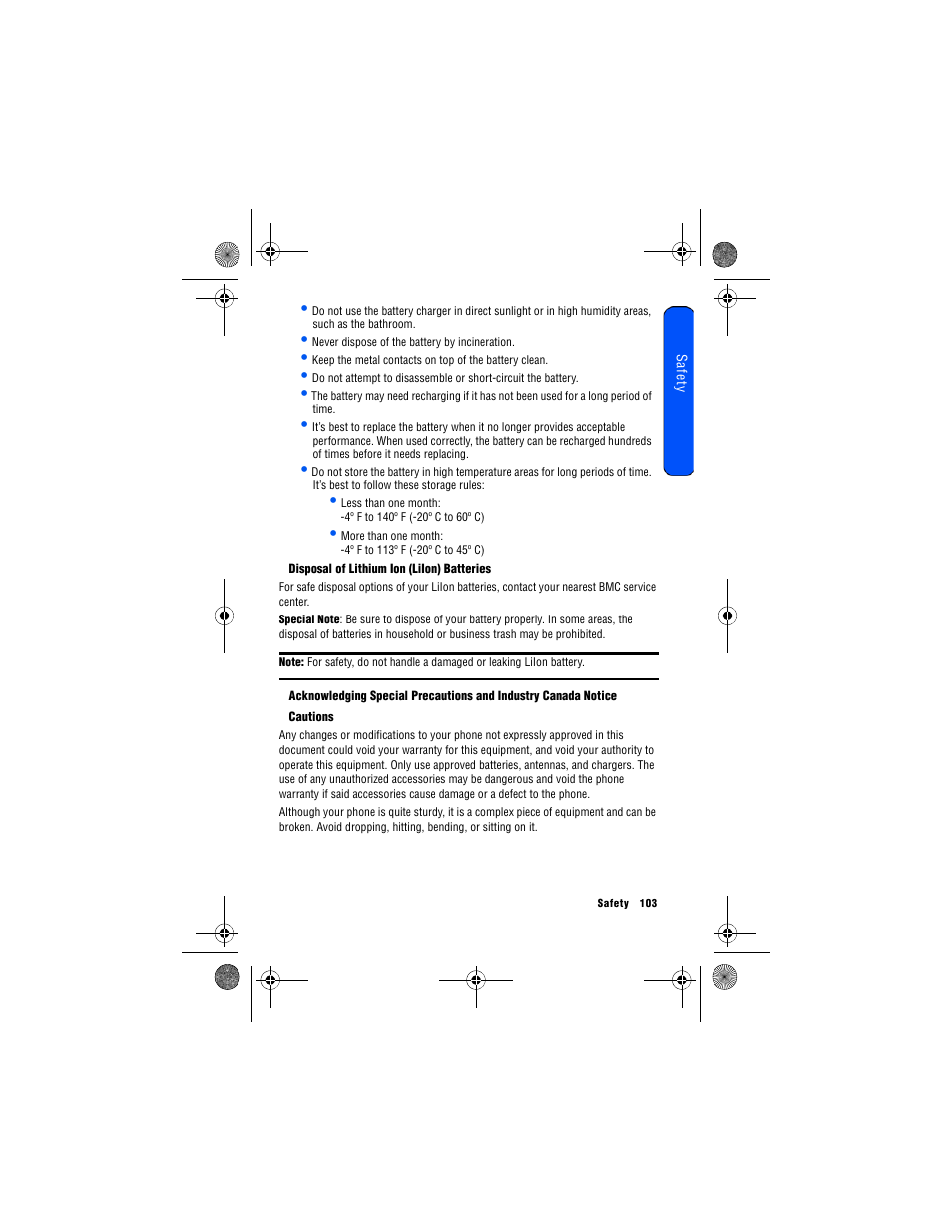 Disposal of lithium ion (liion) batteries, Cautions | Samsung 12172009 User Manual | Page 110 / 117