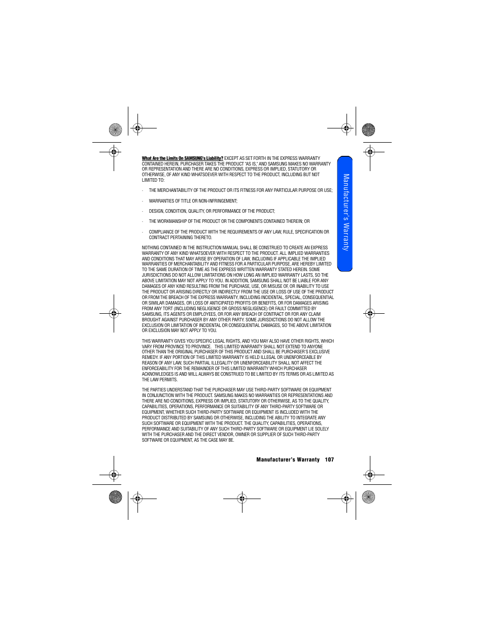 Manufacturer’s warranty | Samsung 12172009 User Manual | Page 114 / 117