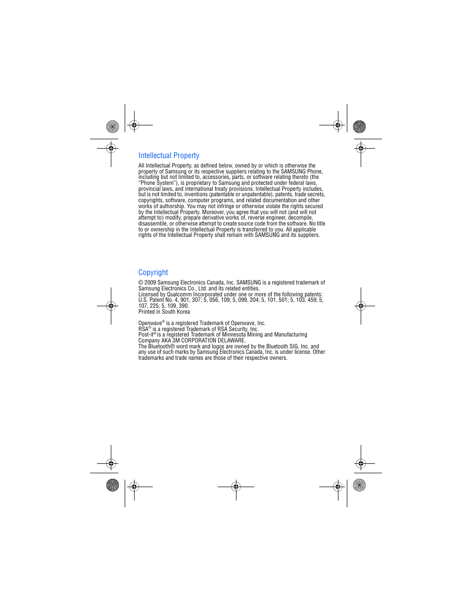 Intellectual property, Copyright | Samsung 12172009 User Manual | Page 2 / 117