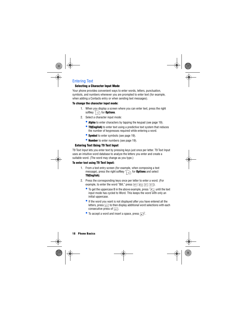 Entering text, Selecting a character input mode, Entering text using t9 text input | Samsung 12172009 User Manual | Page 25 / 117