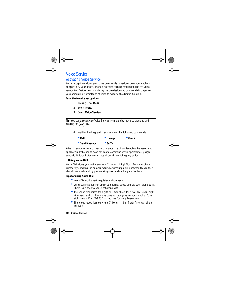 Voice service, Activating voice service, Using voice dial | Samsung 12172009 User Manual | Page 39 / 117