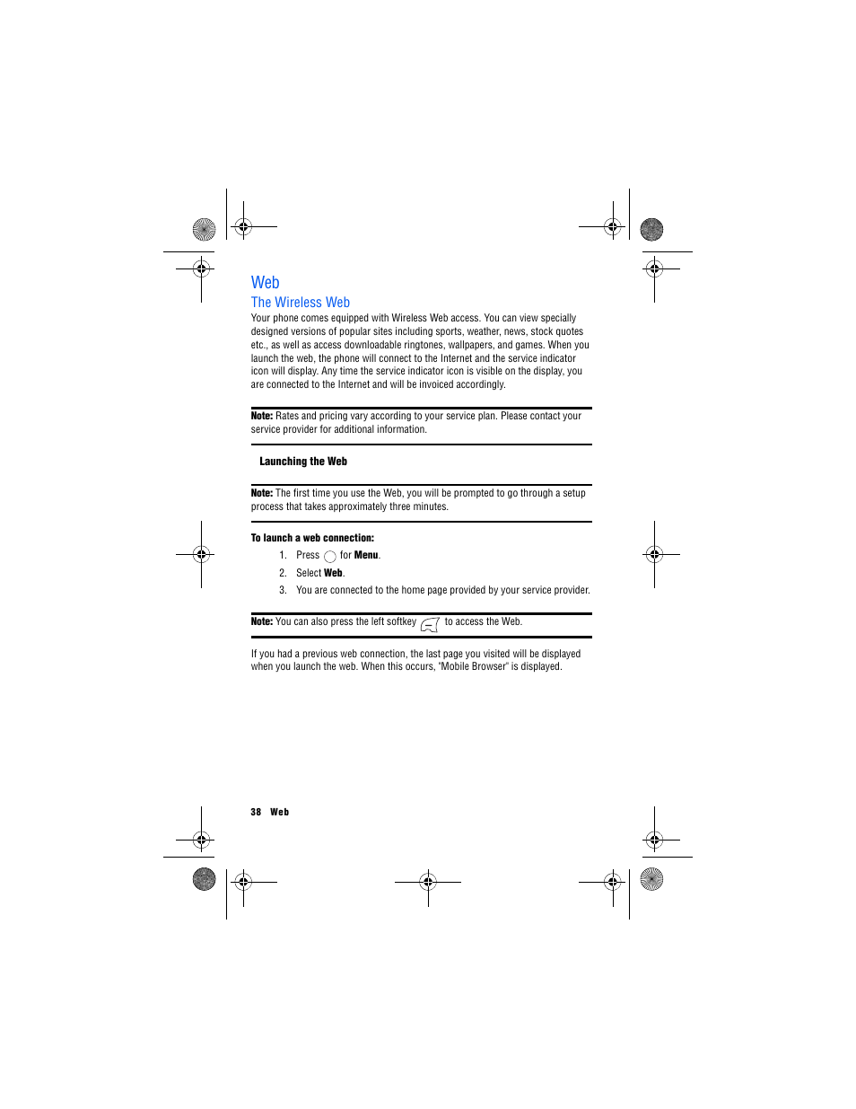 The wireless web, Launching the web | Samsung 12172009 User Manual | Page 45 / 117