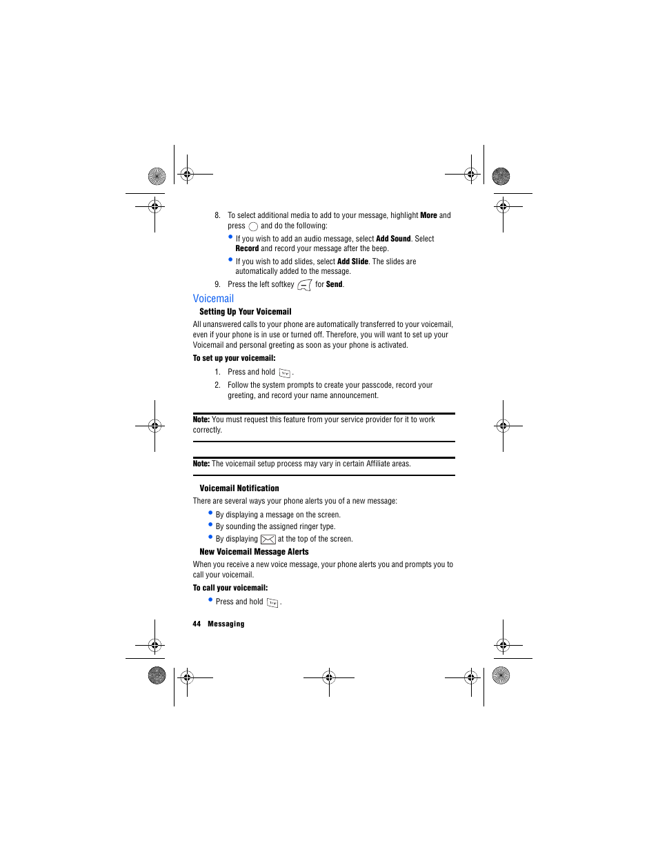 Voicemail, Setting up your voicemail, Voicemail notification | New voicemail message alerts | Samsung 12172009 User Manual | Page 51 / 117