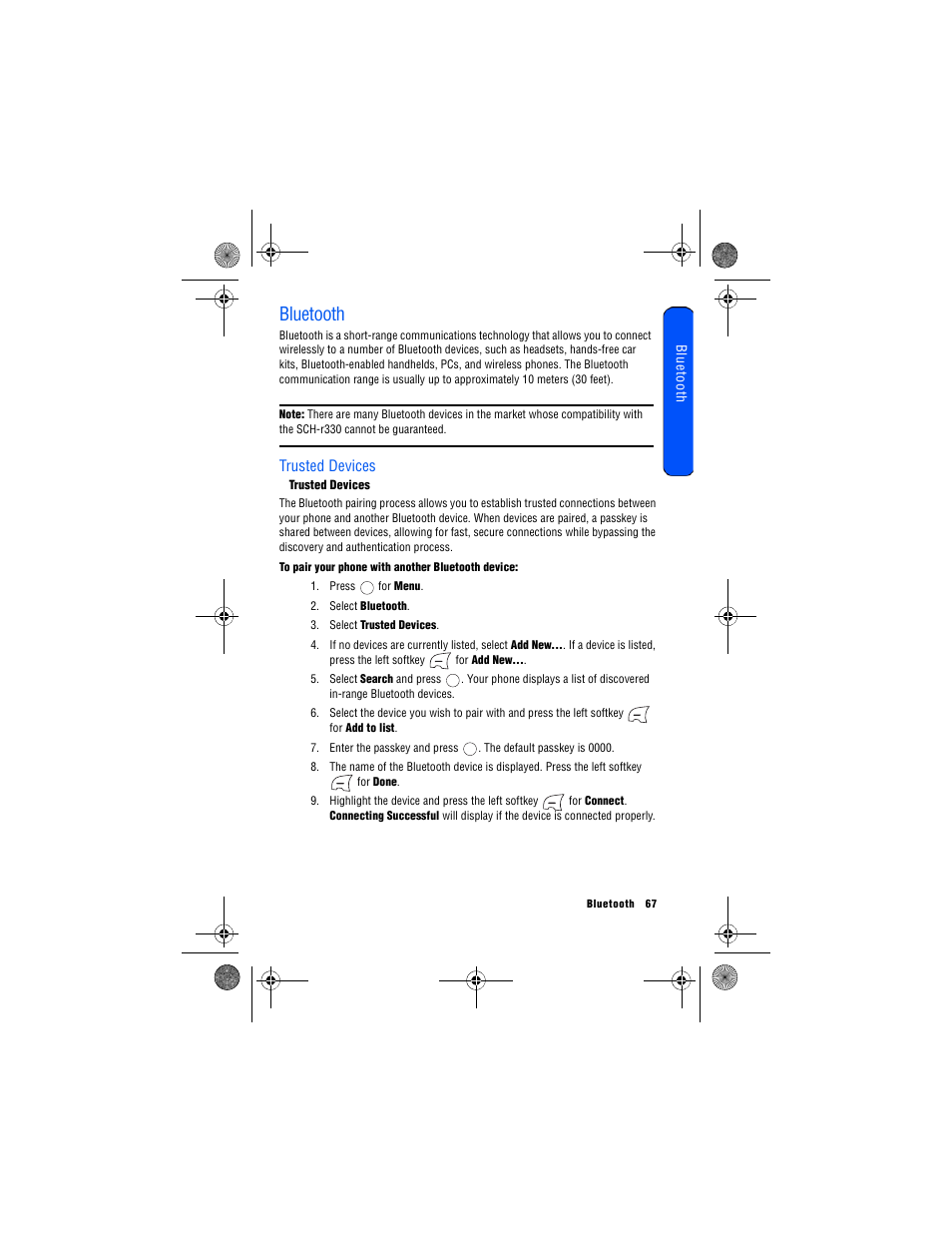Bluetooth, Trusted devices | Samsung 12172009 User Manual | Page 74 / 117