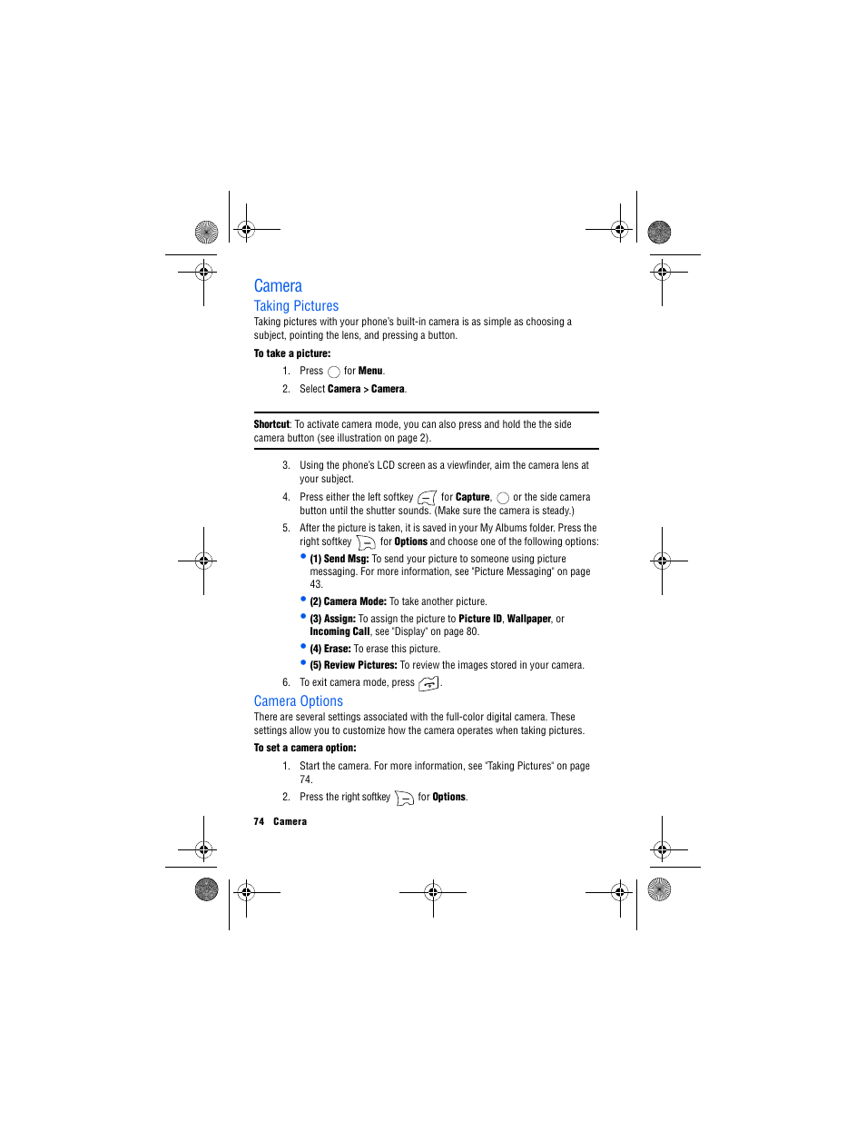 Camera, Taking pictures, Camera options | Taking pictures camera options | Samsung 12172009 User Manual | Page 81 / 117