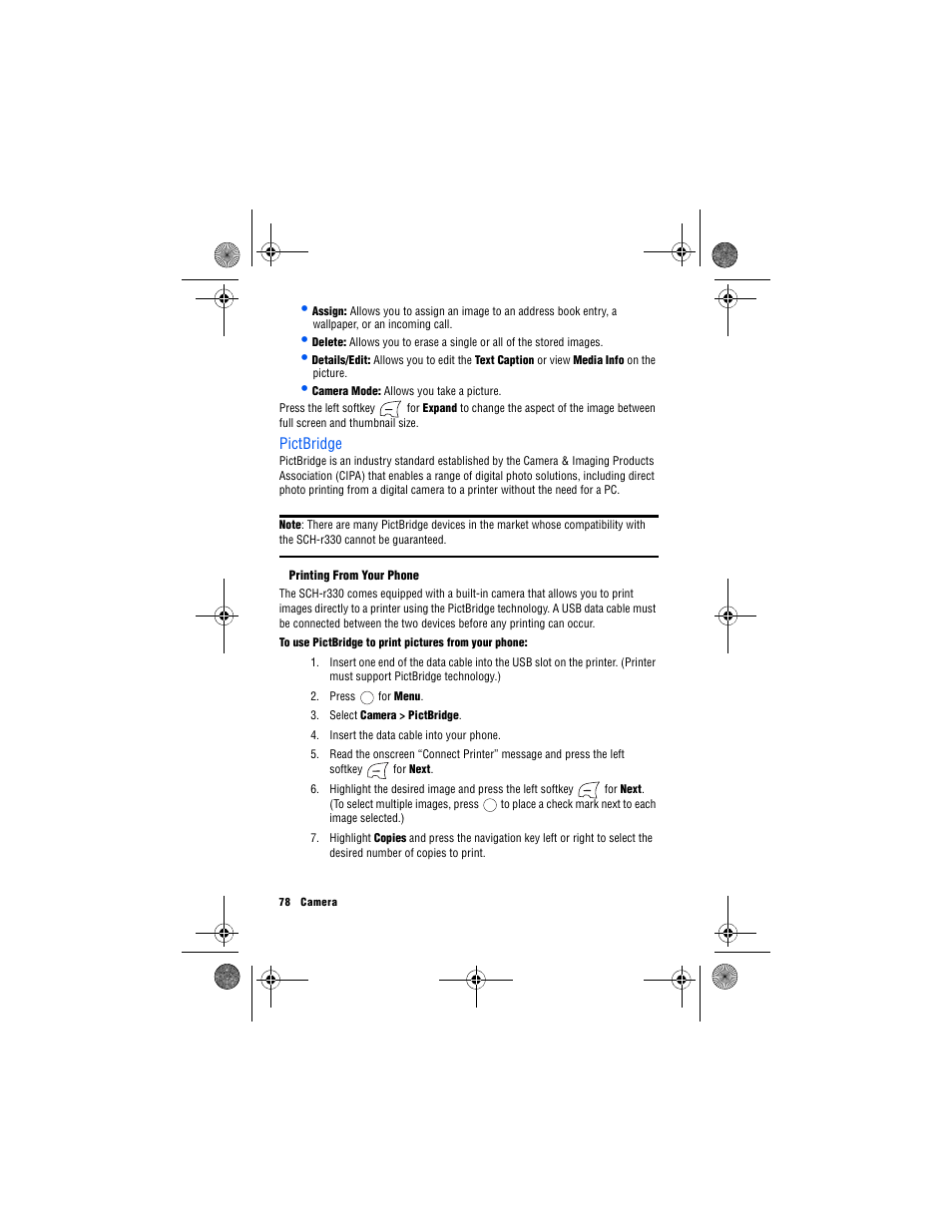 Pictbridge, Printing from your phone | Samsung 12172009 User Manual | Page 85 / 117